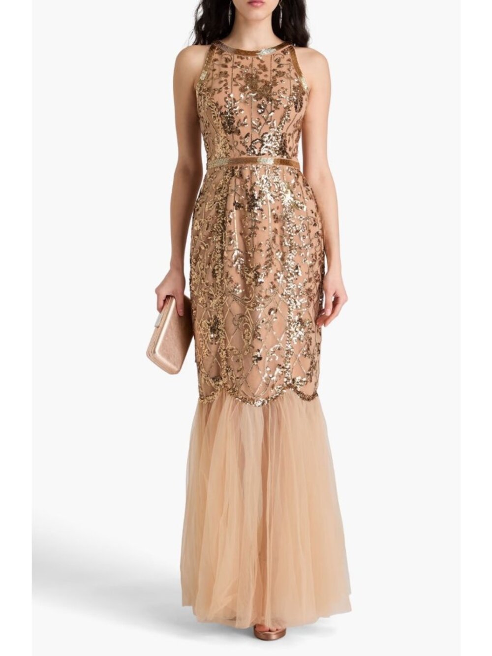 NWT Marchesa Notte Sequin-Embellished Tulle Gown 10